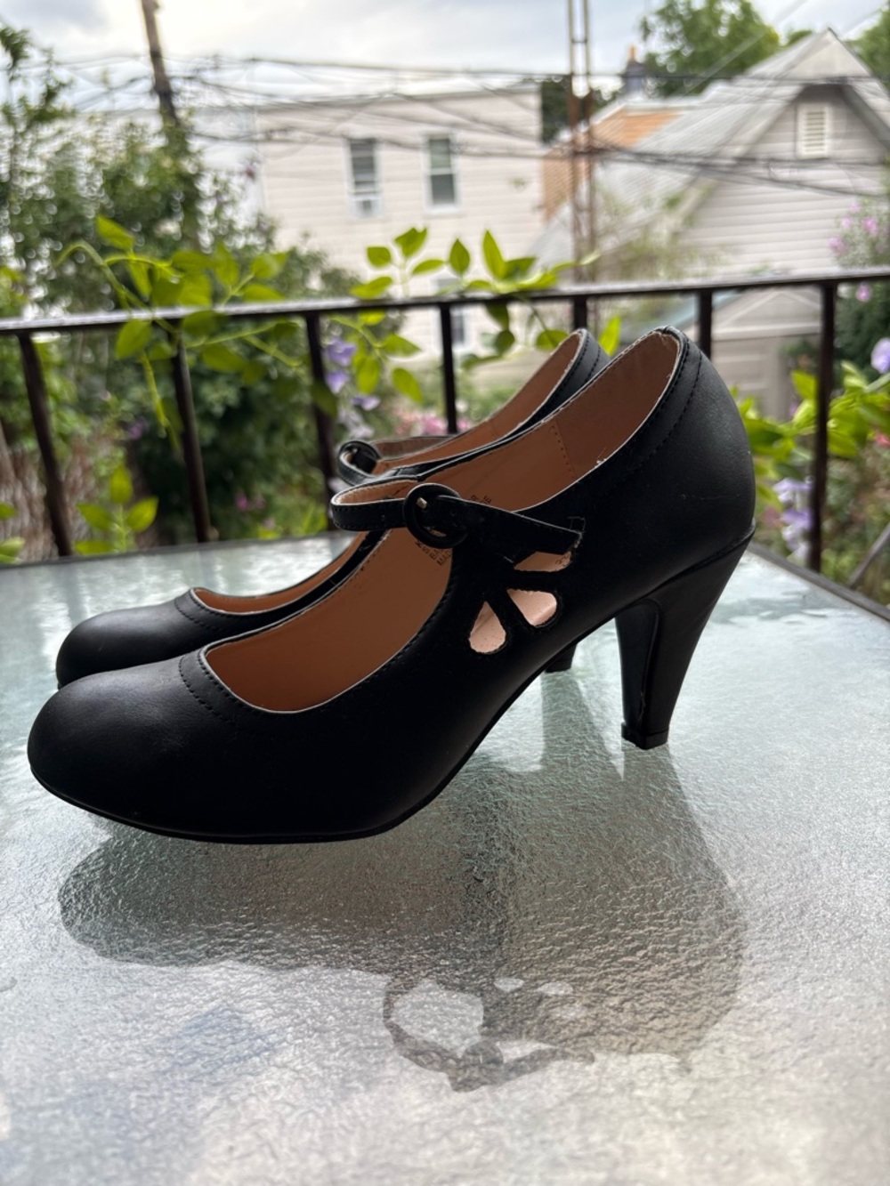 Classic Black Mary Jane Heels with Cutout Detail